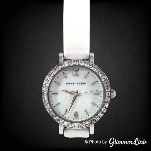 Anne Klein AK1443 White Ceramic Collection Clear Crystals Ladies Watch - Picture 2 of 14